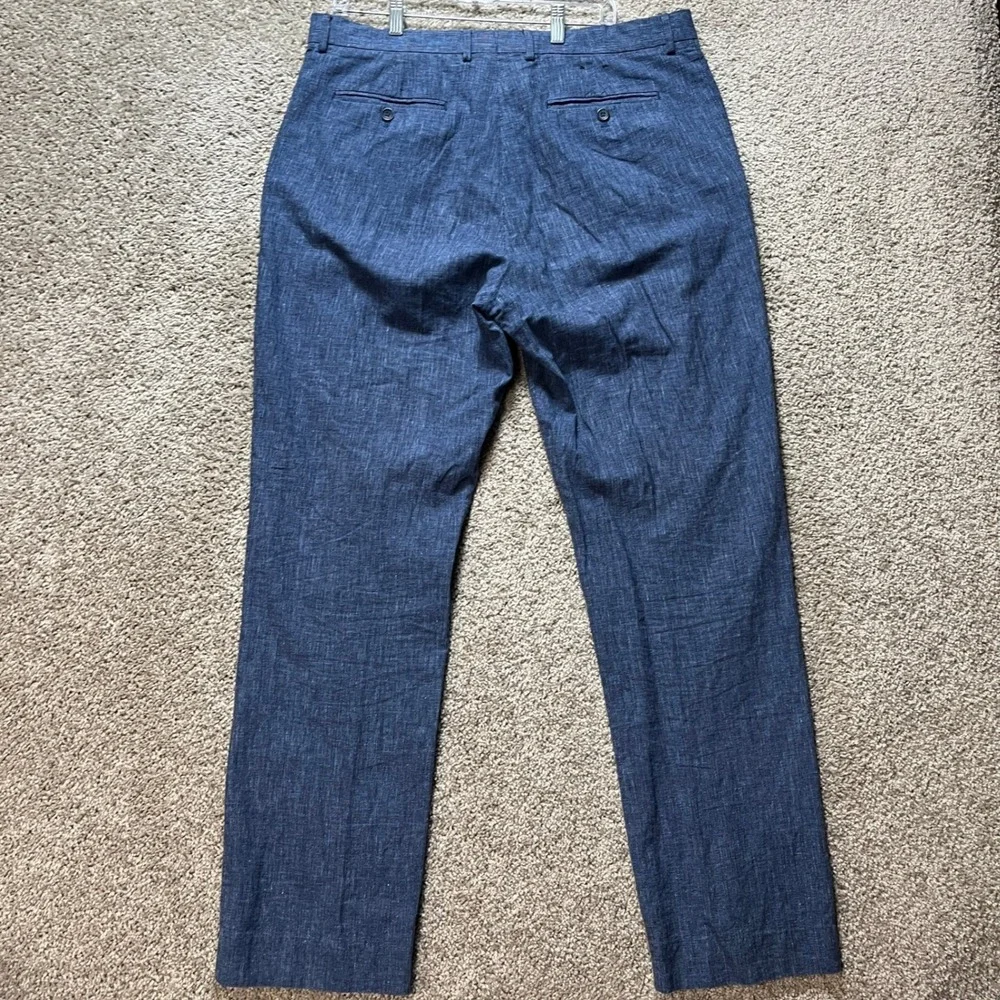 Bonobos Dress Pants Men 36x34 Blue Heathered Linen Blend Flat Front Straight Leg
